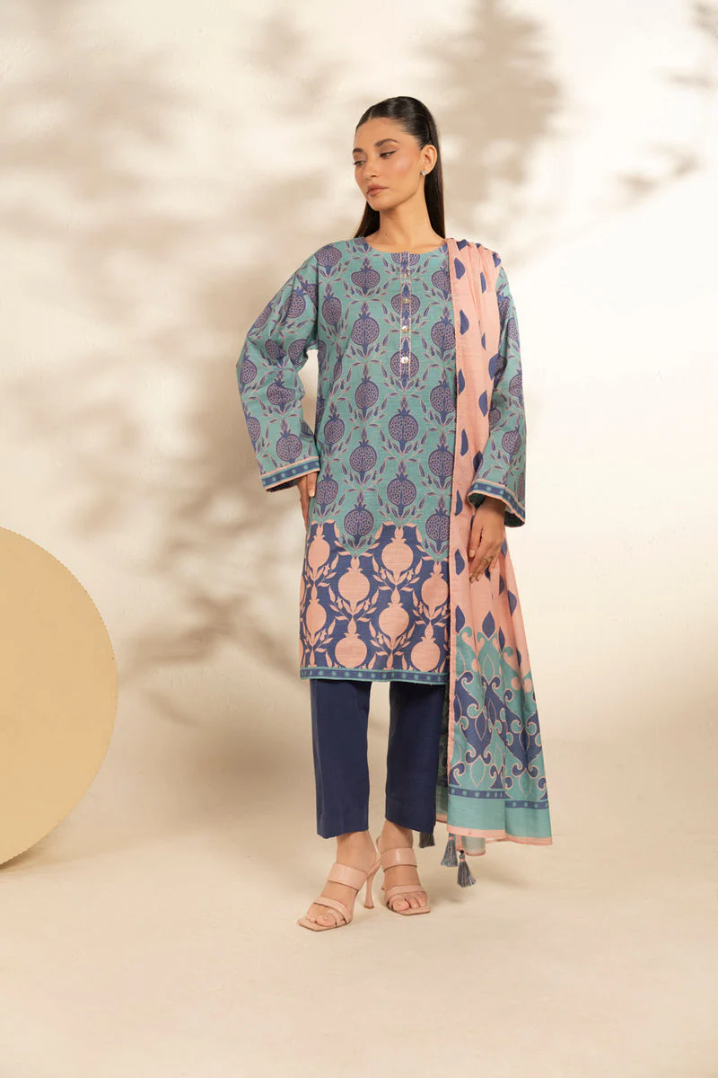 Al Karam Stitched Khaddar 3 Piece FW-113-25-1 Blue J(15) Y-98