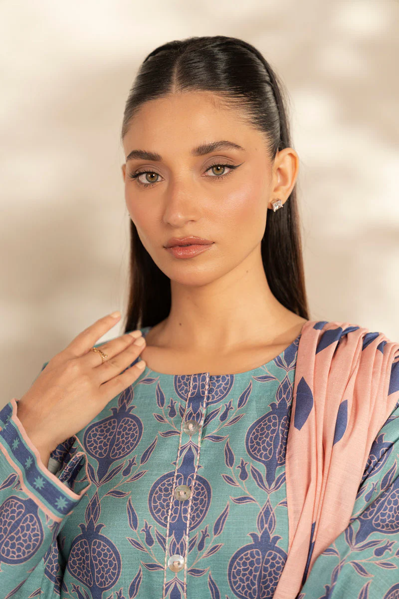 Al Karam Stitched Khaddar 3 Piece FW-113-25-1 Blue J(15) Y-98 - Image 3