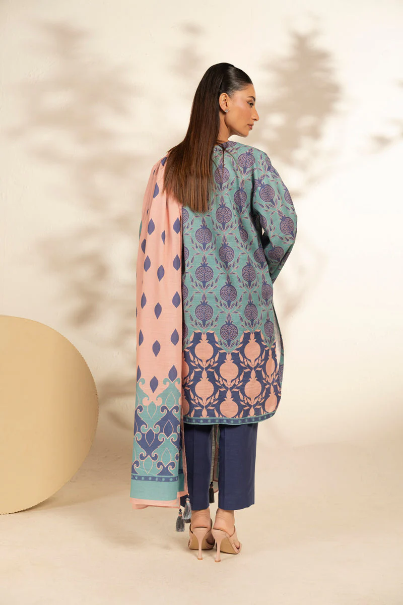 Al Karam Stitched Khaddar 3 Piece FW-113-25-1 Blue J(15) Y-98 - Image 4