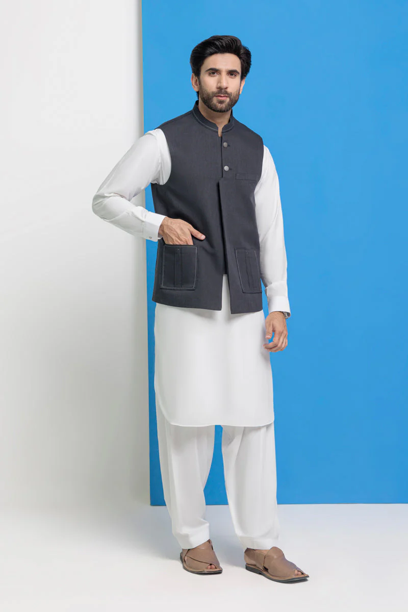 Charcoal-Blended-Waist Coat - (M25WCS1004)