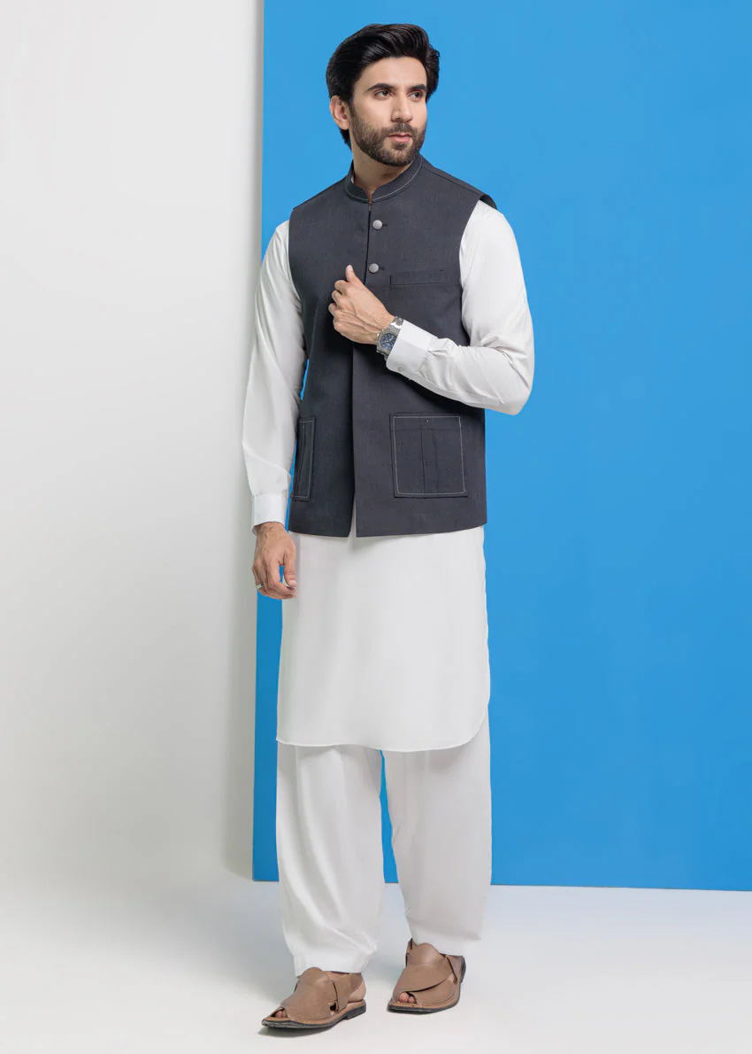 Charcoal-Blended-Waist Coat - (M25WCS1004) - Image 3