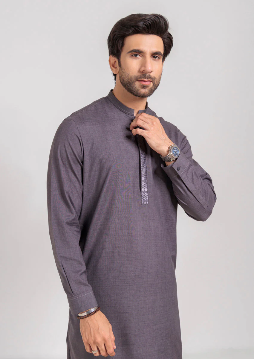 D-Grey-Blended-Kurta Shalwar - (MPS25KSE2064) Y-F-8 J(8) - Image 3