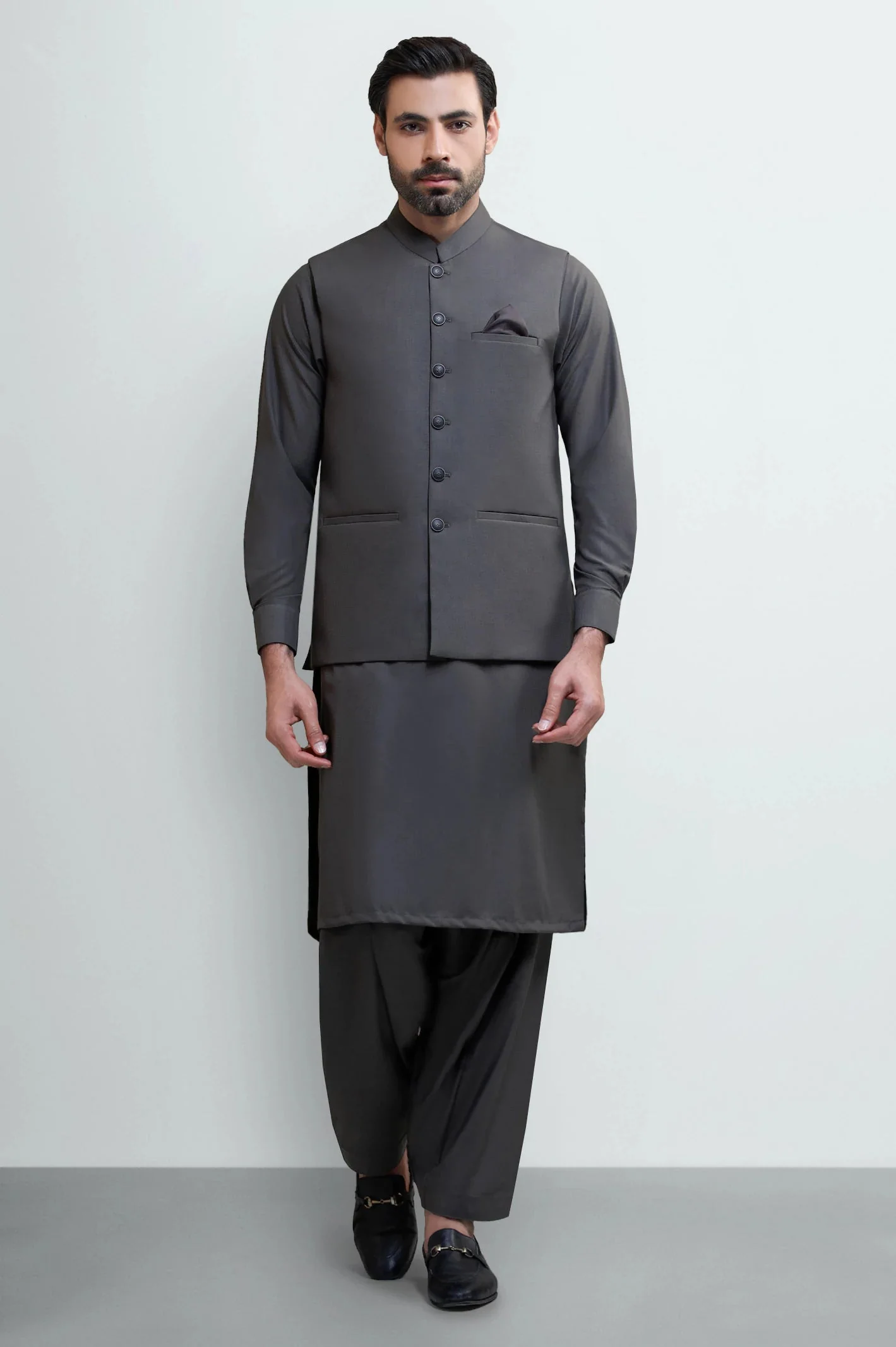 Mens Kurta Shalwar & Vest Combo EGW0046 Dark Grey
