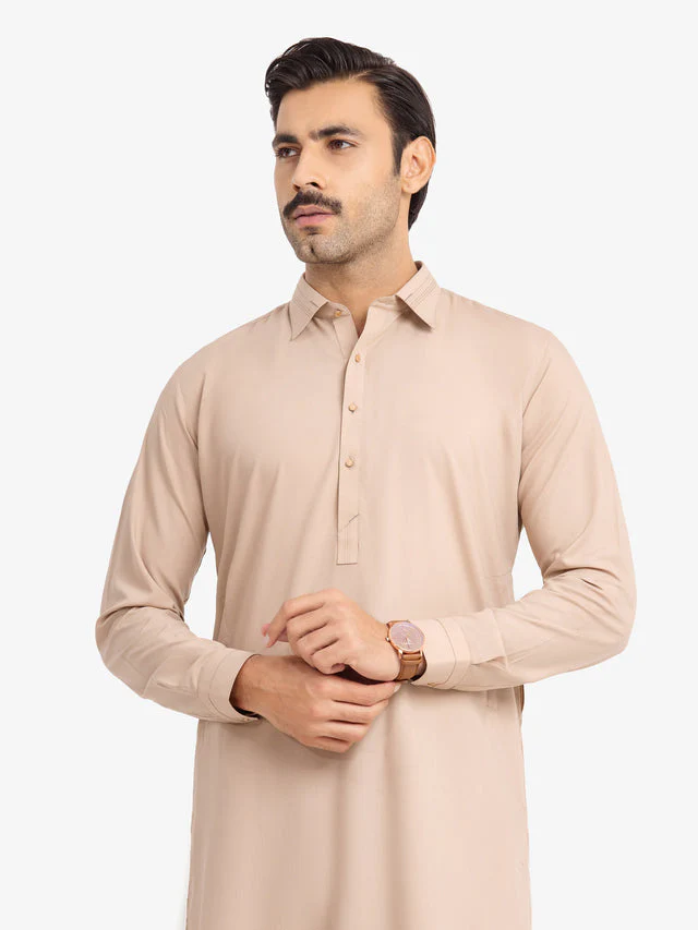Edenrobe Men's Beige Kurta Shalwar - EMTKST24S-99487 NY(Top) - Image 2