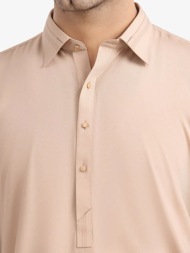 Edenrobe Men's Beige Kurta Shalwar - EMTKST24S-99487 NY(Top) - Image 3