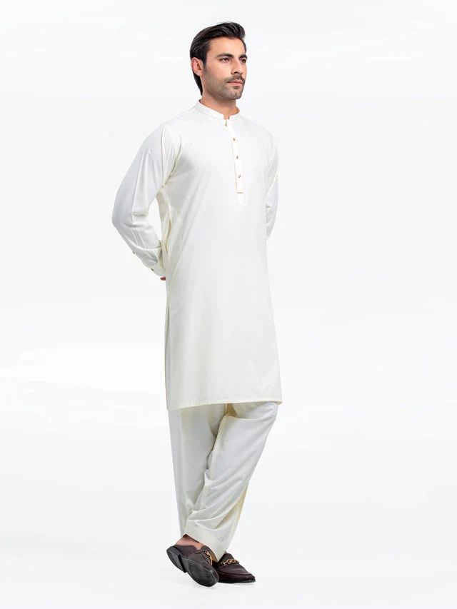 Edenrobe Men's Cream Kurta Shalwar - EMTKS24S-41146 NY(Top2) - Image 4