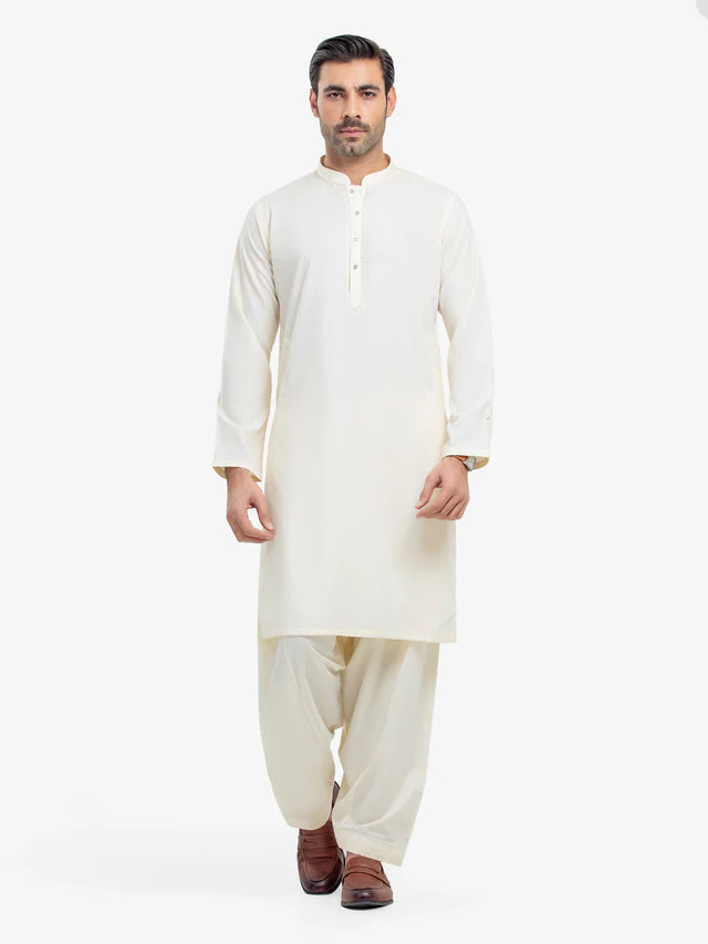 Edenrobe Men's Cream Kurta Shalwar - EMTKS25-41151 NY(F14) J(M2)