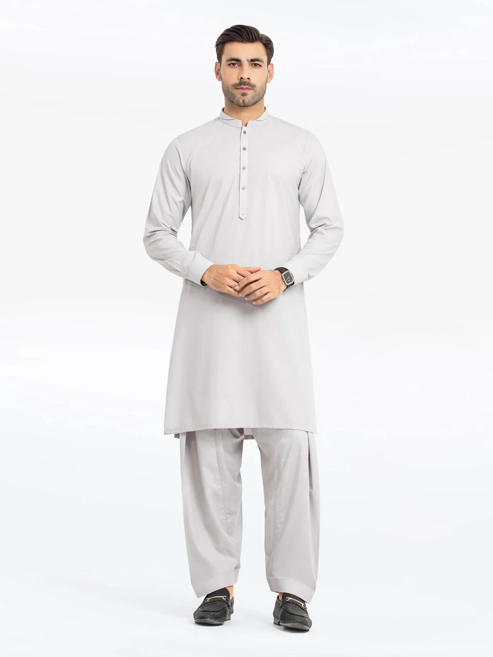 Edenrobe Men's Silver Kurta Shalwar - EMTKS24-41132 NY(Top)