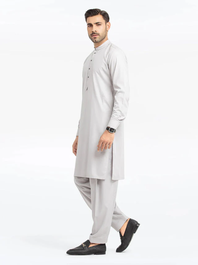 Edenrobe Men's Silver Kurta Shalwar - EMTKS24-41132 NY(Top) - Image 3