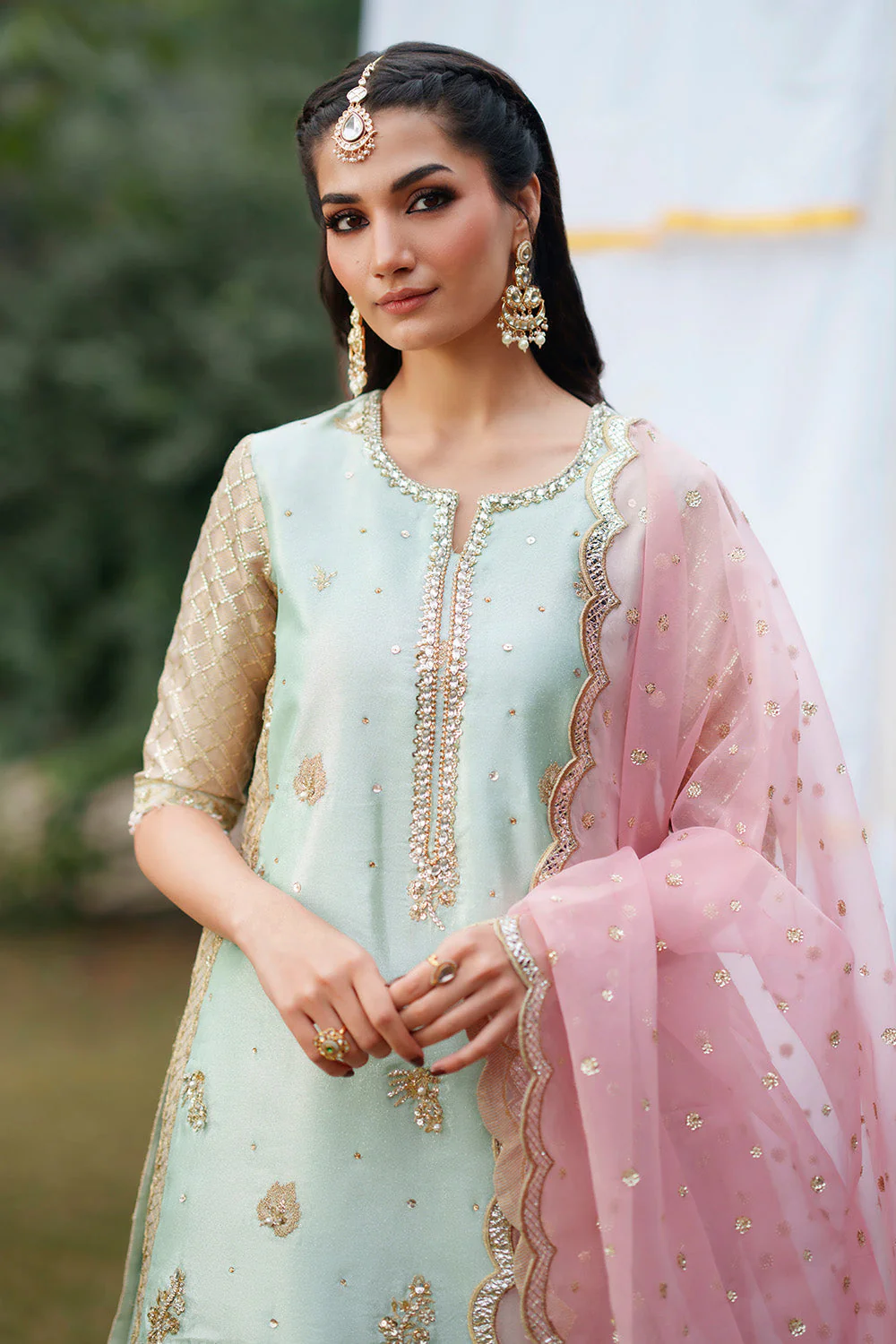 Festive Formal Stitched 3 Piece Pink Pistachio-MWS5640 - Image 3
