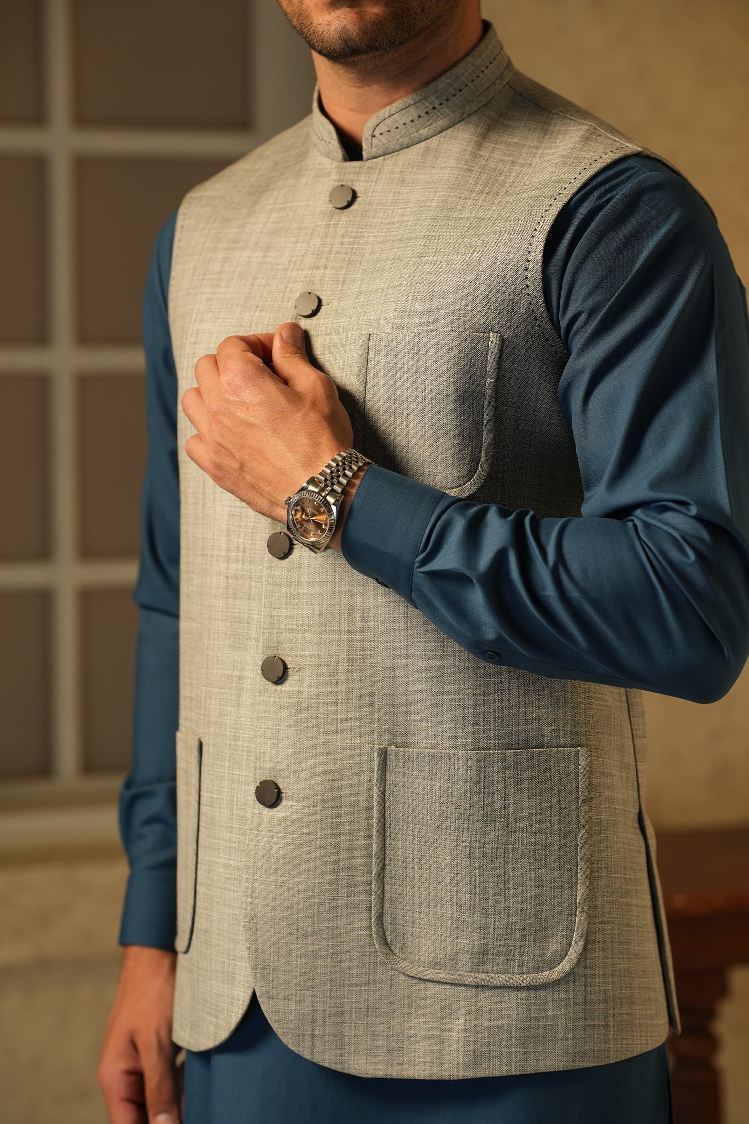 MENS BASIC WAISTCOAT - GREY AWB2508 - Image 3