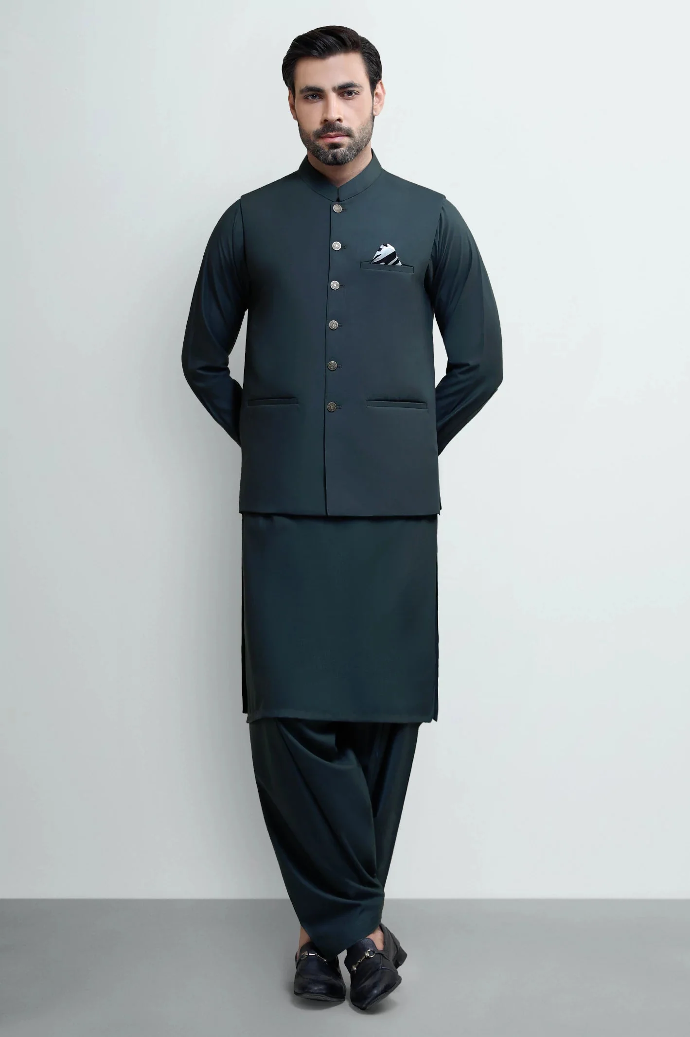 Mens Kurta Shalwar & Vest Combo EGW0046 Dark Green