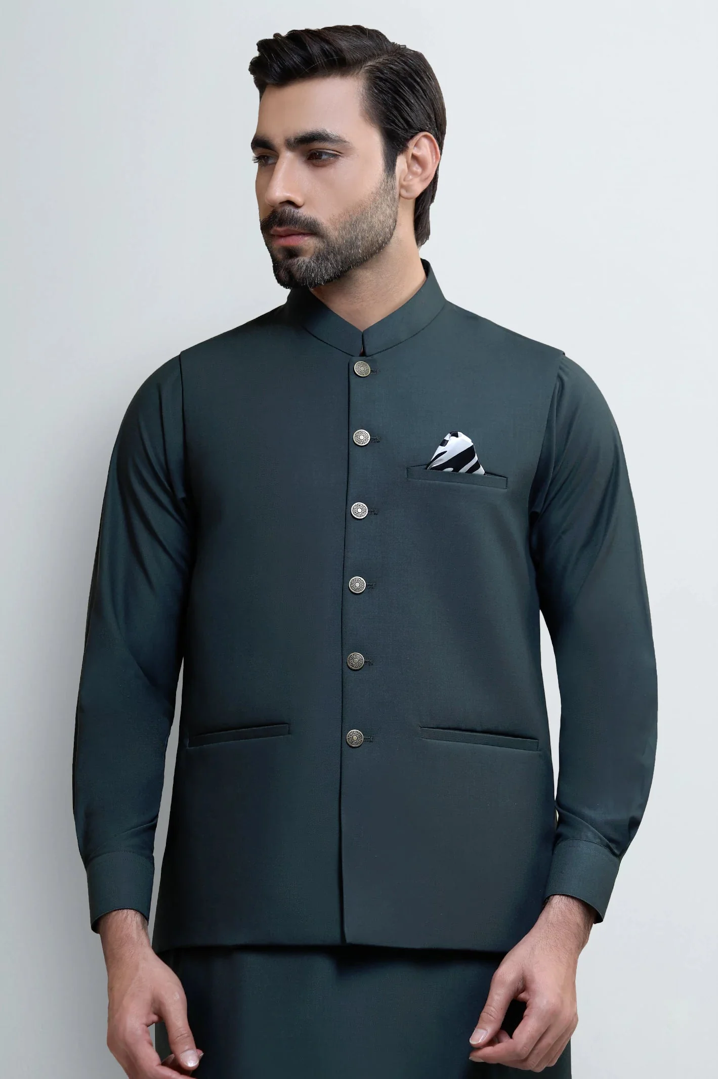 Mens Kurta Shalwar & Vest Combo EGW0046 Dark Green - Image 2
