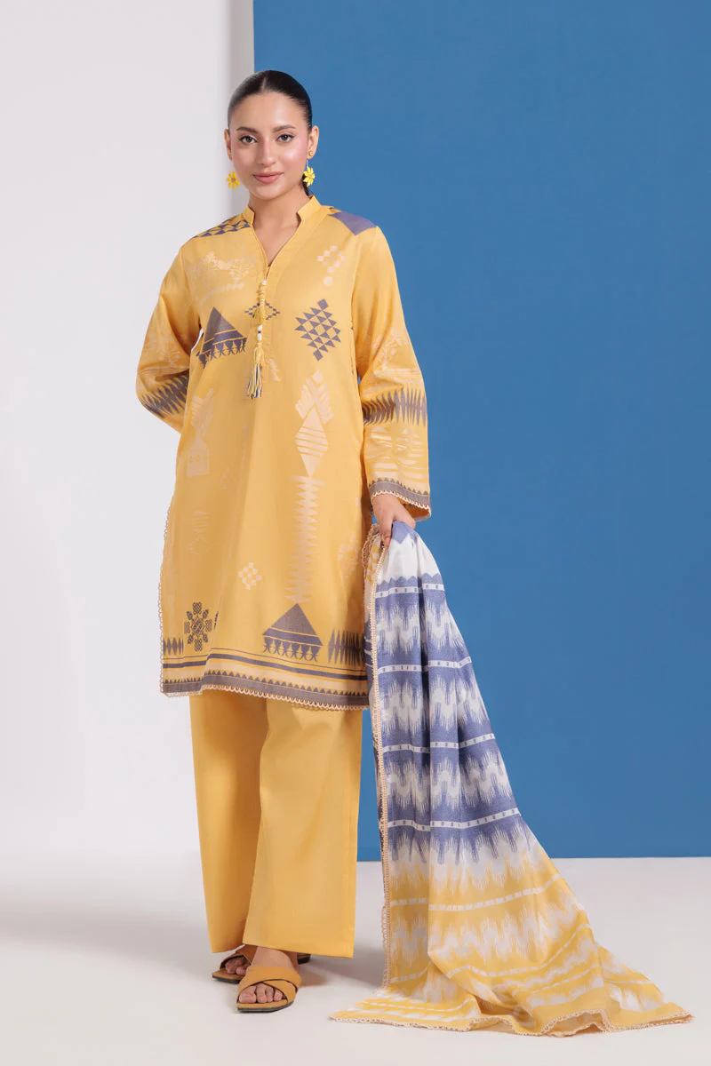 Mustard-Jacquard-3 Piece (WPS25JD3049) J(115)