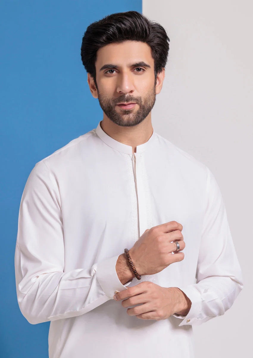 O-White-Blended-Shalwar Suit - (M25SSE2059) Y-F-16 J(48) - Image 3
