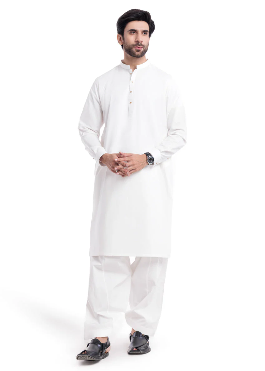 O-White-Cotton-Shalwar Suit - (MP2PBBW25ADD9) (YF-7)