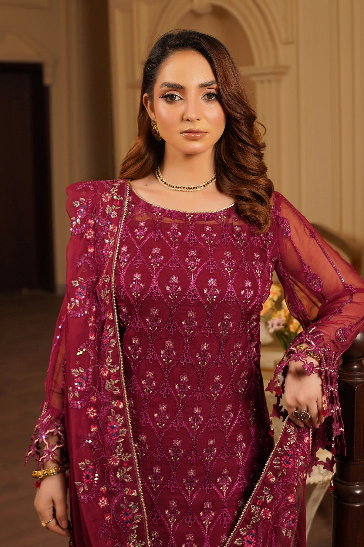 Salai Stitched Chiffon 3 Piece A-1101 J(123&124) - Image 3