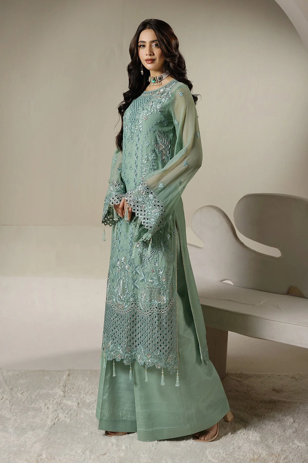 Salai Stitched Chiffon 3 Piece A-12008 J(136&135) - Image 3