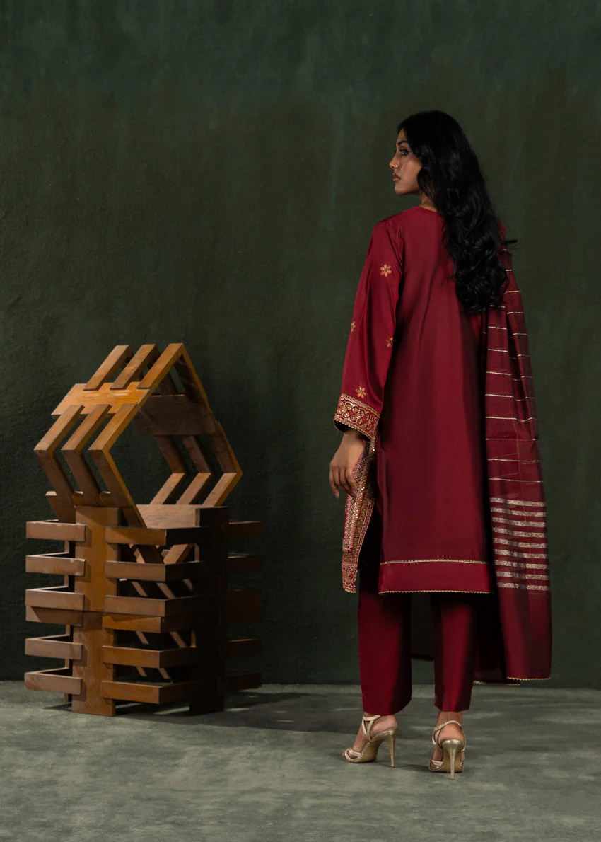 Maroon-Cotton-Silk-3 Piece (WP3PSLW25L10N5) J (19) (Y-146T) - Image 2