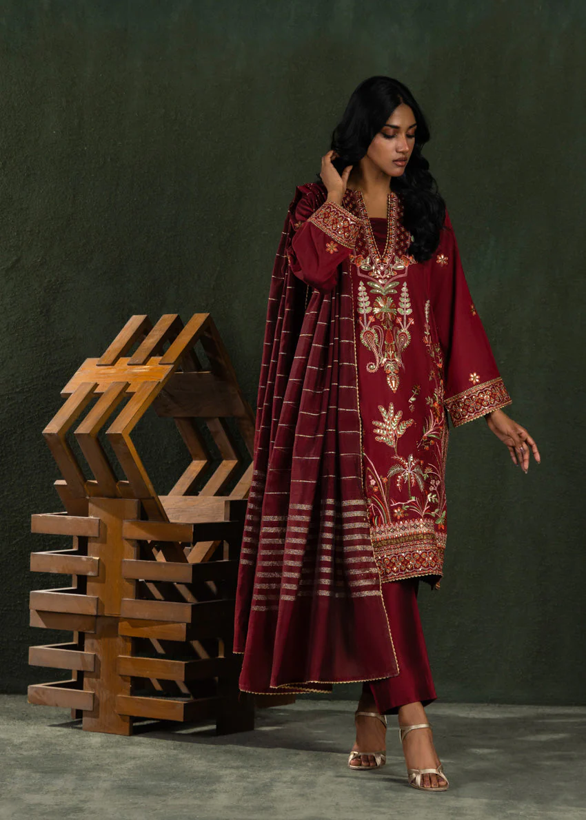 Maroon-Cotton-Silk-3 Piece (WP3PSLW25L10N5) J (19) (Y-146T) - Image 3