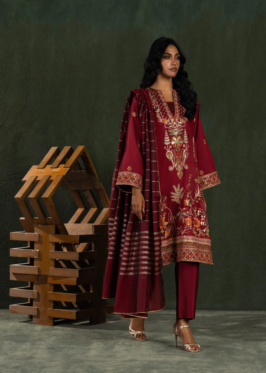 Maroon-Cotton-Silk-3 Piece (WP3PSLW25L10N5) J (19) (Y-146T) - Image 4