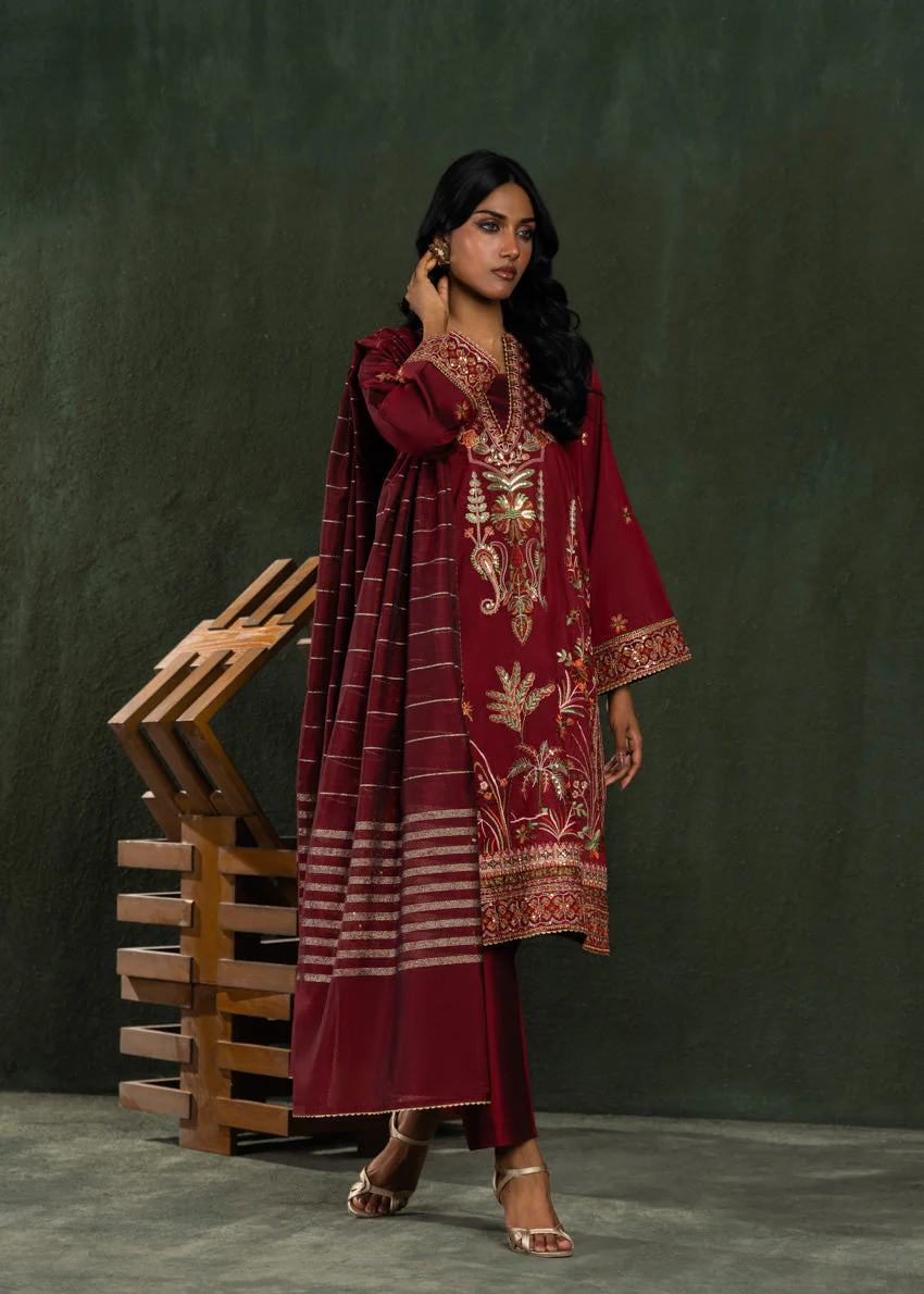 Maroon-Cotton-Silk-3 Piece (WP3PSLW25L10N5) J (19) (Y-146T) - Image 5