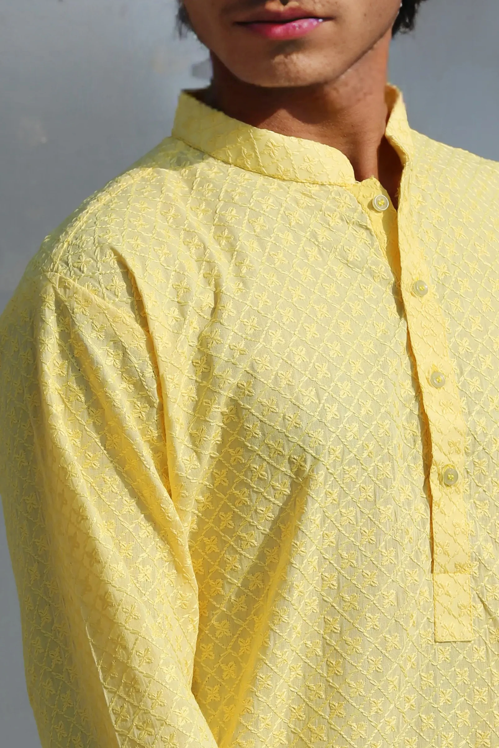 Yellow ChikanKari Kurta Trouser J(M5)